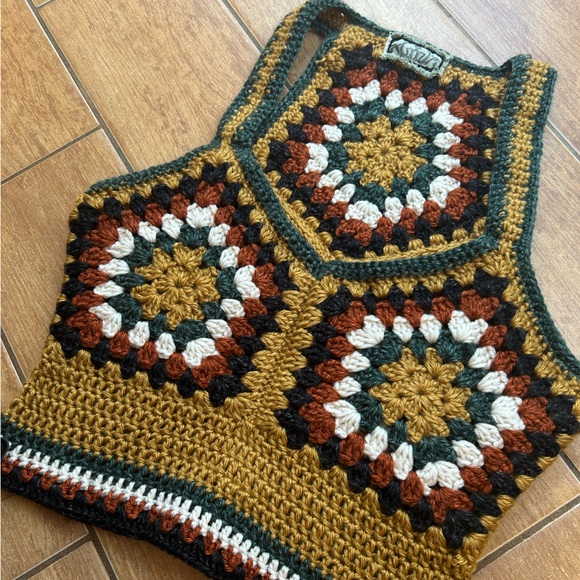 Hand Crafted Tops - Handmade custom crochet granny hexagon vest/crop top